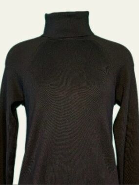 Sigrid Olsen VINTAGE Silk Blend Ribbed Turtleneck - Black Size Small - Luxury ♾️